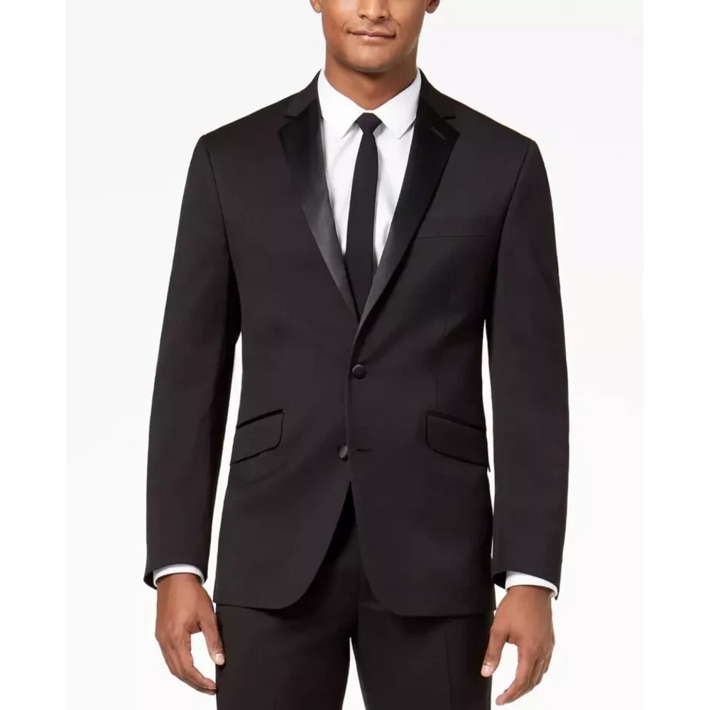 Kenneth Cole Reaction Mens 2-pc Tuxedo Jacket Slim Fit 42S Pants 36W 30L Black - Picture 2 of 14